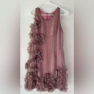 Vintage Mauve Sleeveless Tulle Mini Dress with Ruching Detail